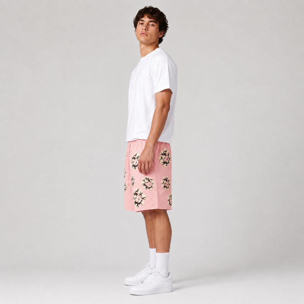 Pink Cream Floral mesh shorts - side view