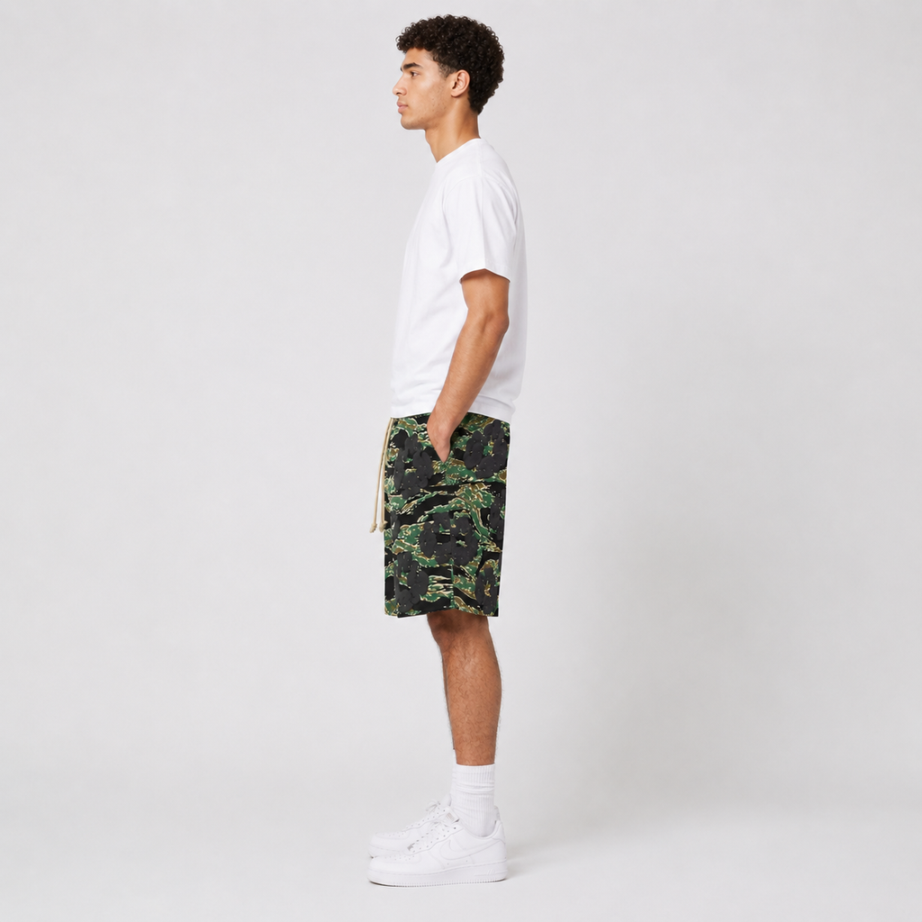 Army Camo Orange Graphic mesh shorts - side view