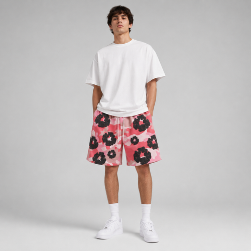 Pink Camo Black Floral mesh shorts - front view