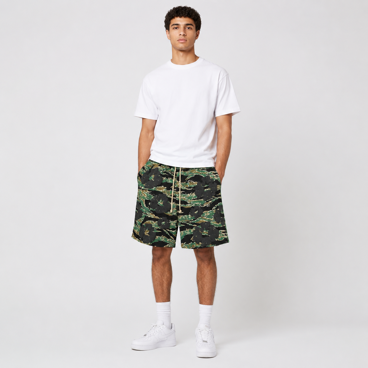 Army Camo Orange Graphic mesh shorts - front view