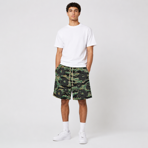 Army Camo Orange Graphic mesh shorts - front view