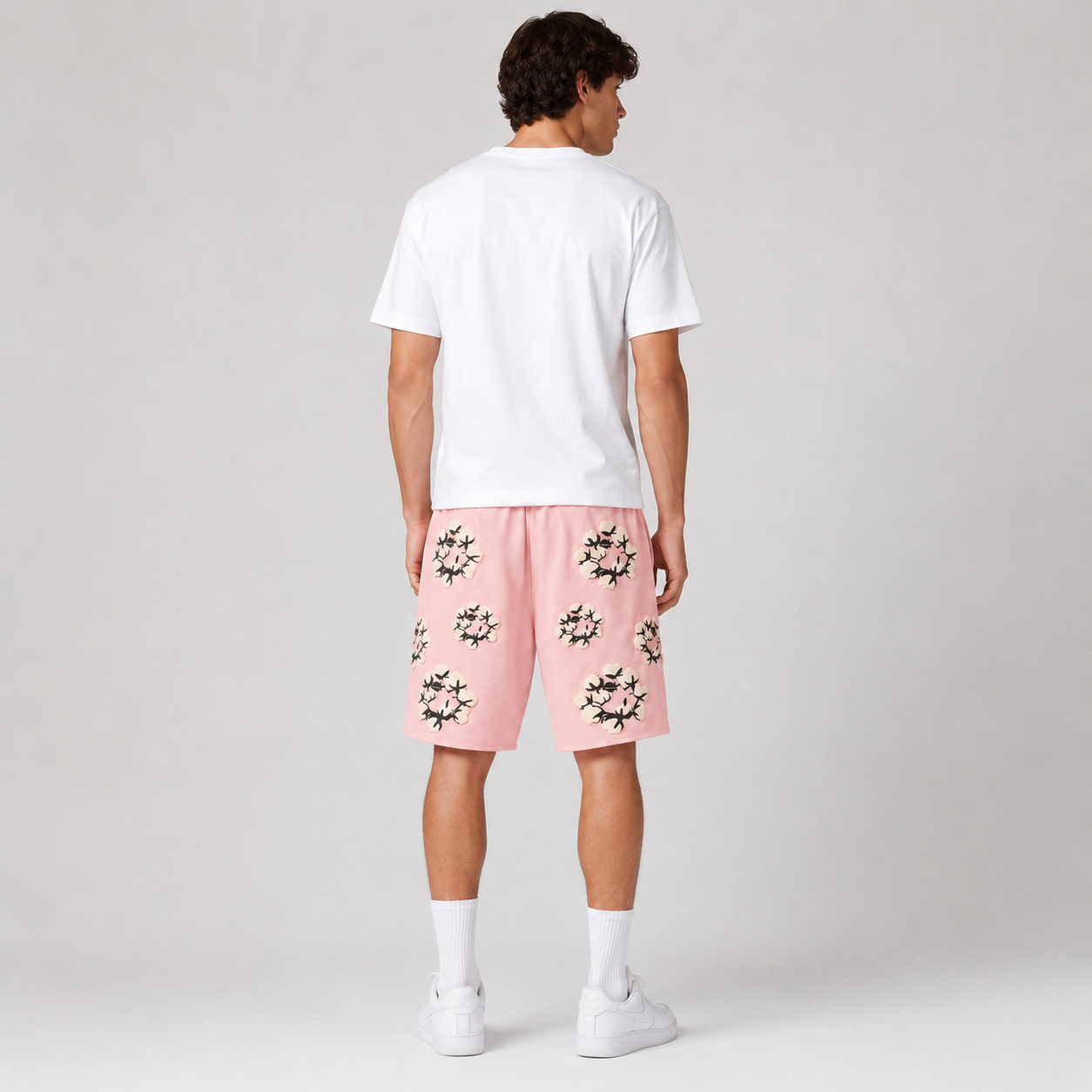 Pink Cream Floral mesh shorts - back view