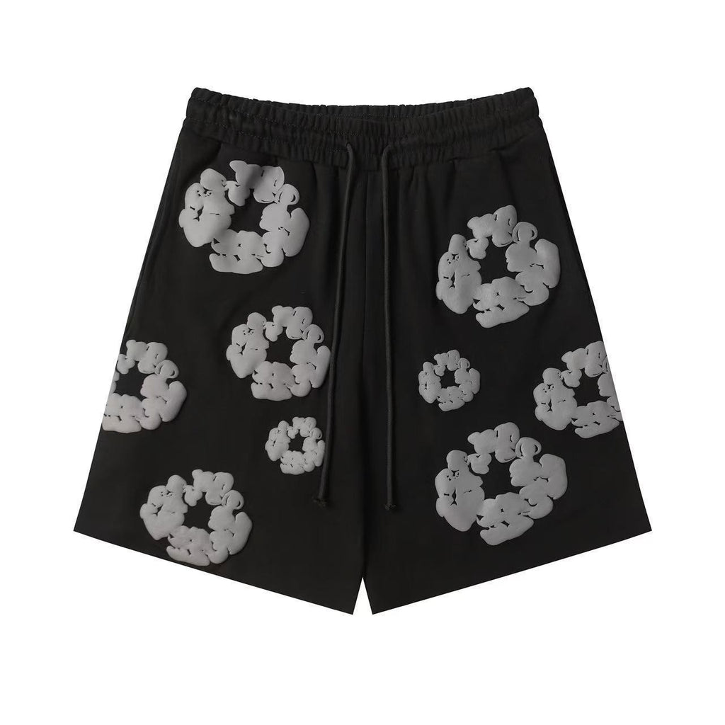 DT Shorts - Black Grey Puff Floral (DT8)