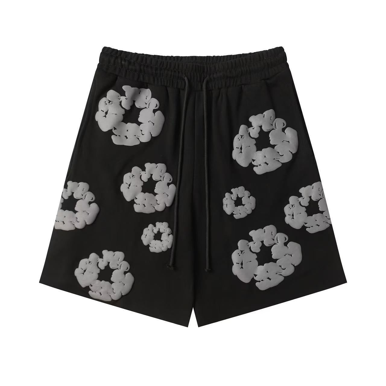 DT Shorts - Black Grey Puff Floral (DT8)