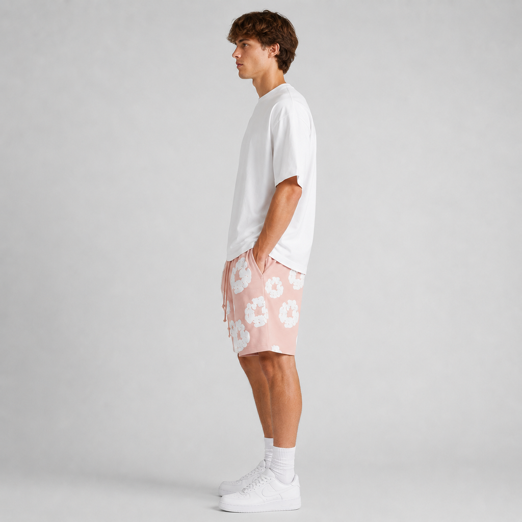 Peach Camo Black Floral mesh shorts - back view