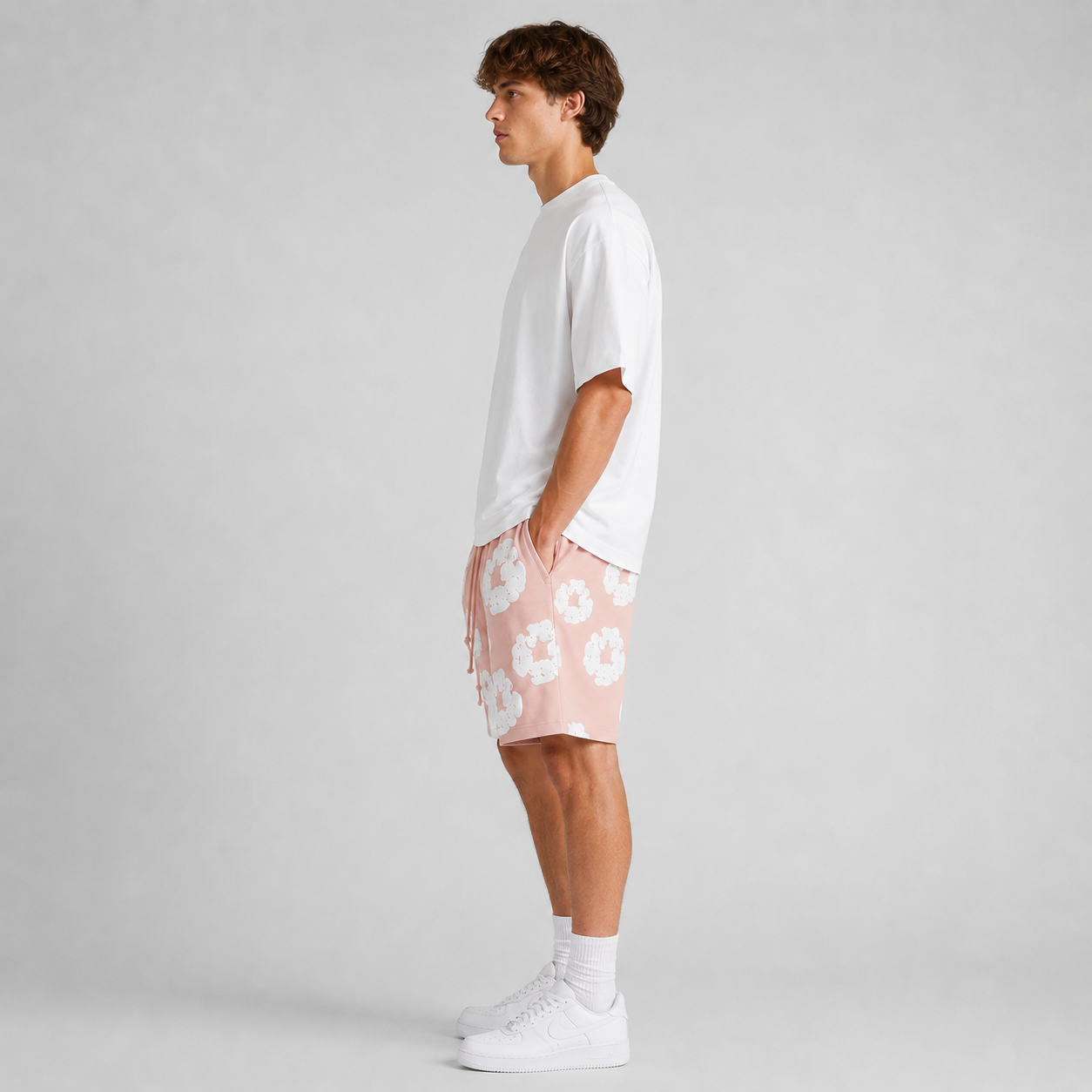 Peach Camo Black Floral mesh shorts - back view