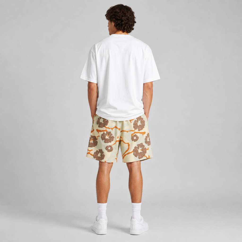 Tan Brown Camo Graphic mesh shorts - back view