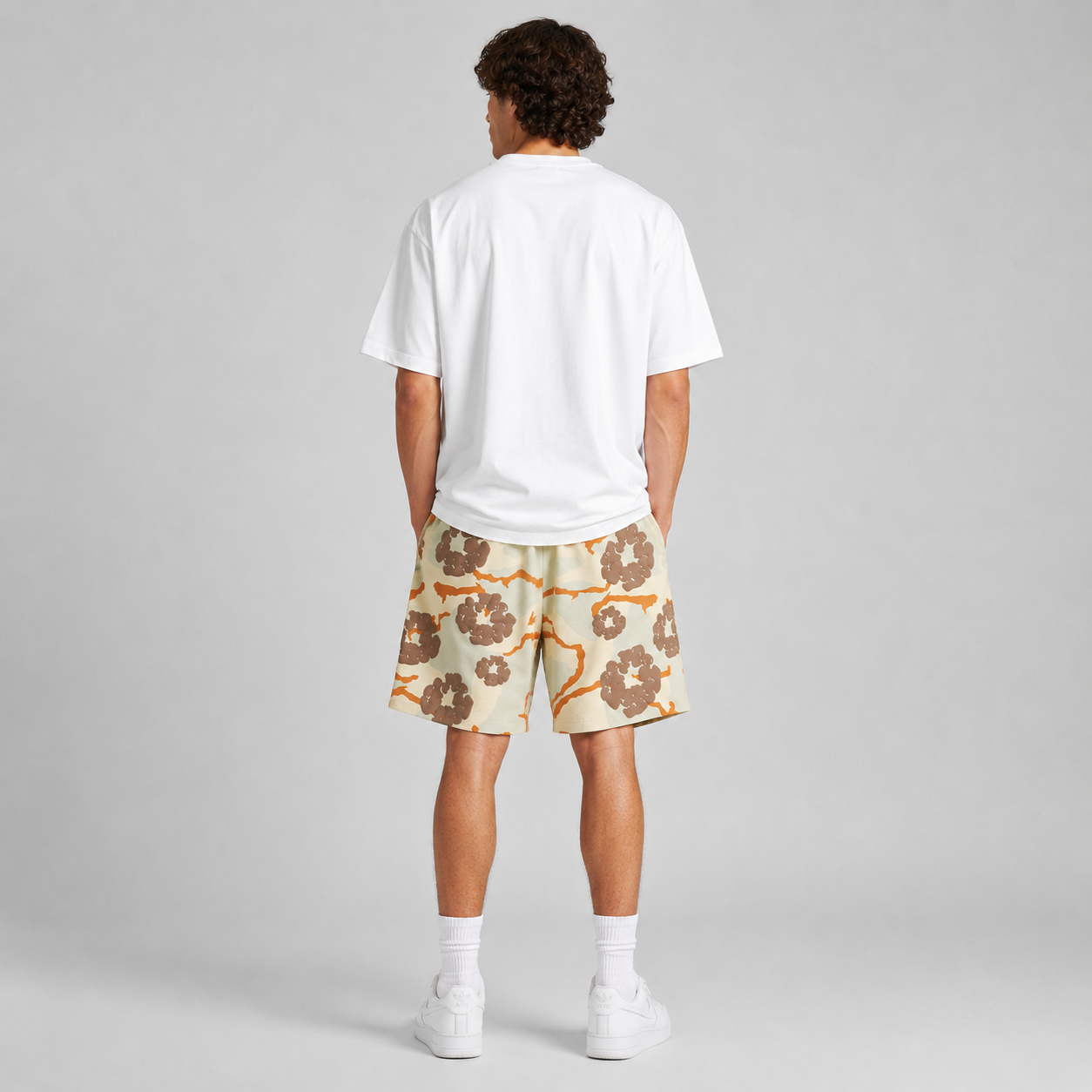 Tan Brown Camo Graphic mesh shorts - back view