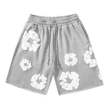DT Shorts - Heather Grey White Puff Floral (DT26)