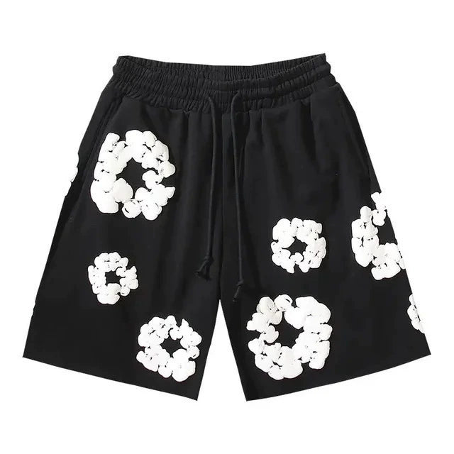 DT Shorts - Black White Puff Floral (DT2)