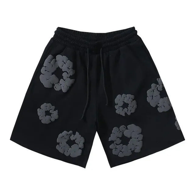 DT Shorts - Black Grey Tonal Puff Floral (DT27)