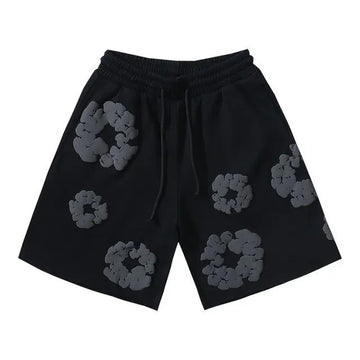 DT Shorts - Black Grey Tonal Puff Floral (DT27)