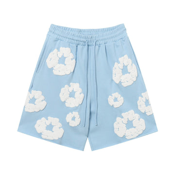DT Shorts - Royal Blue White Puff Floral (DT7)