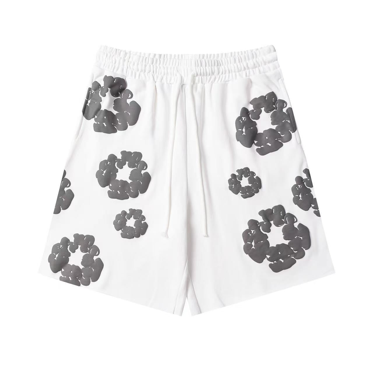 DT Shorts - White Grey Puff Floral (DT10)