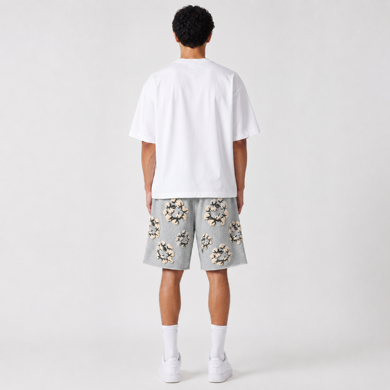 Heather Grey Cream Floral mesh shorts - back view
